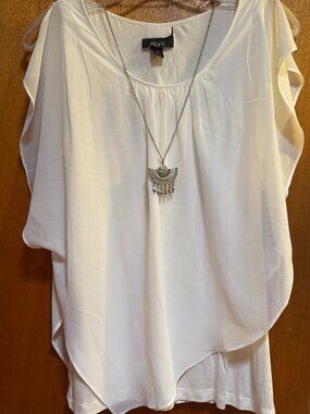 New Layered Chiffon Sheer Poncho Blouse+Tank Top Ivory with necklace ALYX S